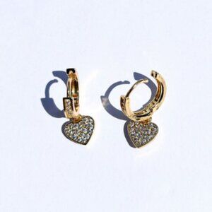 18K Gold-Filled huggies Pave' Heart charm Earrings